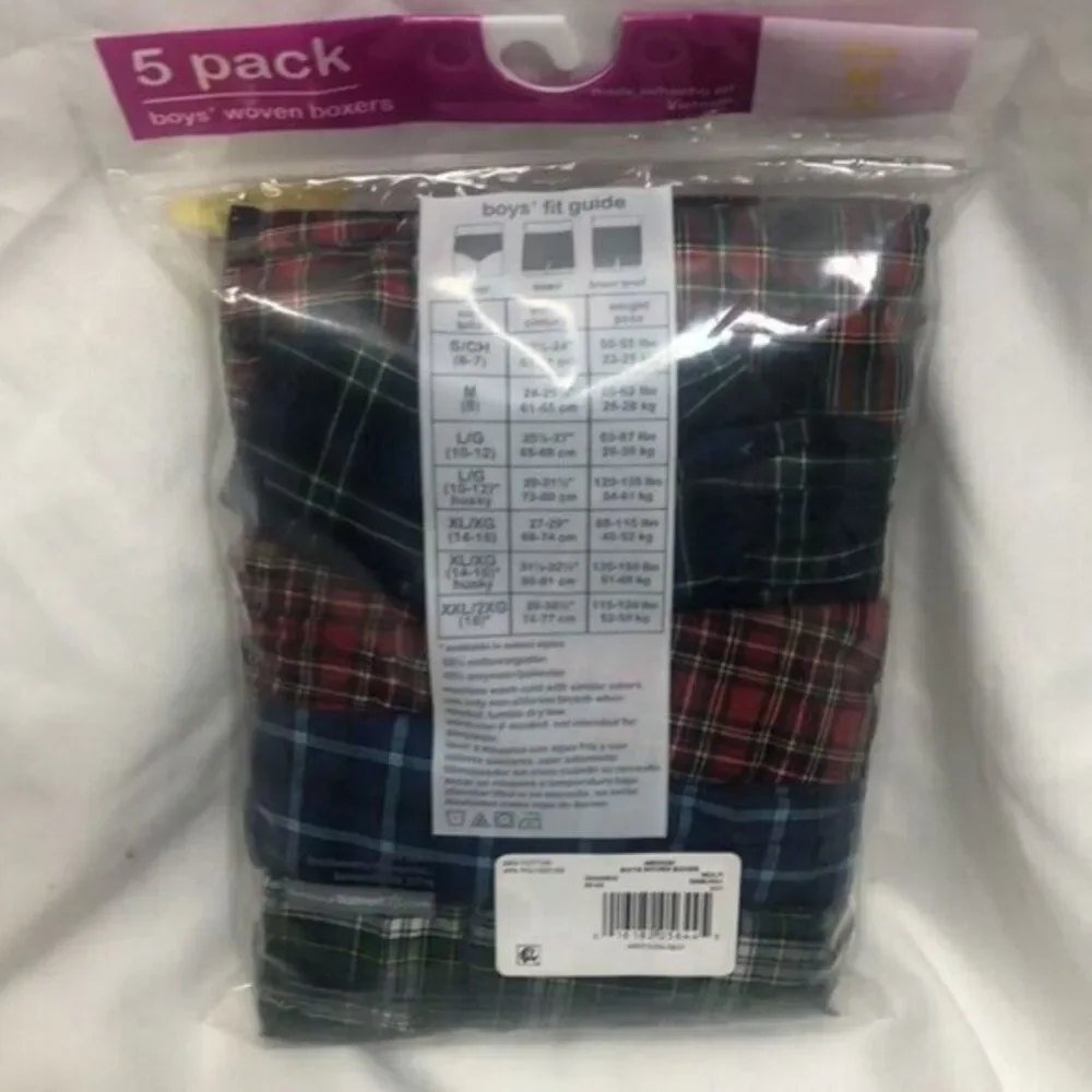 Wonder Nation Boys Woven Boxers 5 Pack Underwear Size Medium (8) Plaid‎